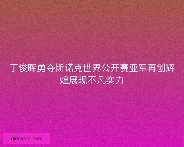 丁俊晖勇夺斯诺克世界公开赛亚军再创辉煌展现不凡实力